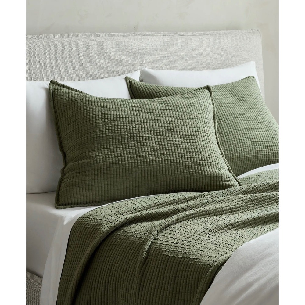 Quince Organic Ribbed Cotton Coverlet Set Full/Queen Color Olive